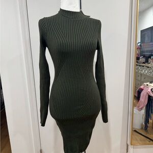 Forever21 Olive Green Ribbed Knit Long Sleeve Dress